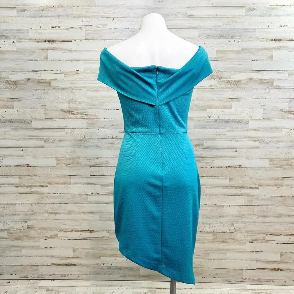 Slate & Willow Asymmetrical Off the Shoulder Dress Womens Size M Teal Jersey - Picture 10 of 16